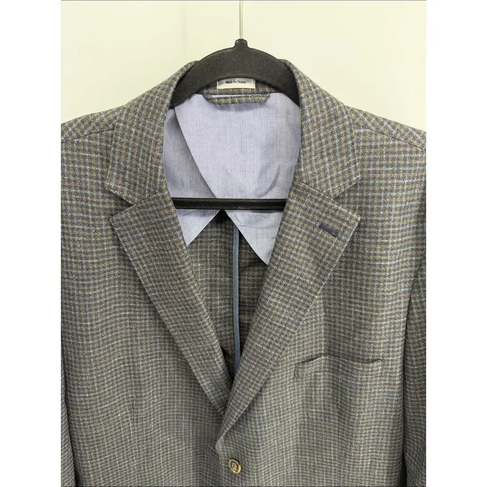 Peter Millar wool silk linen blend plaid 2 button double vent sport coat blazer